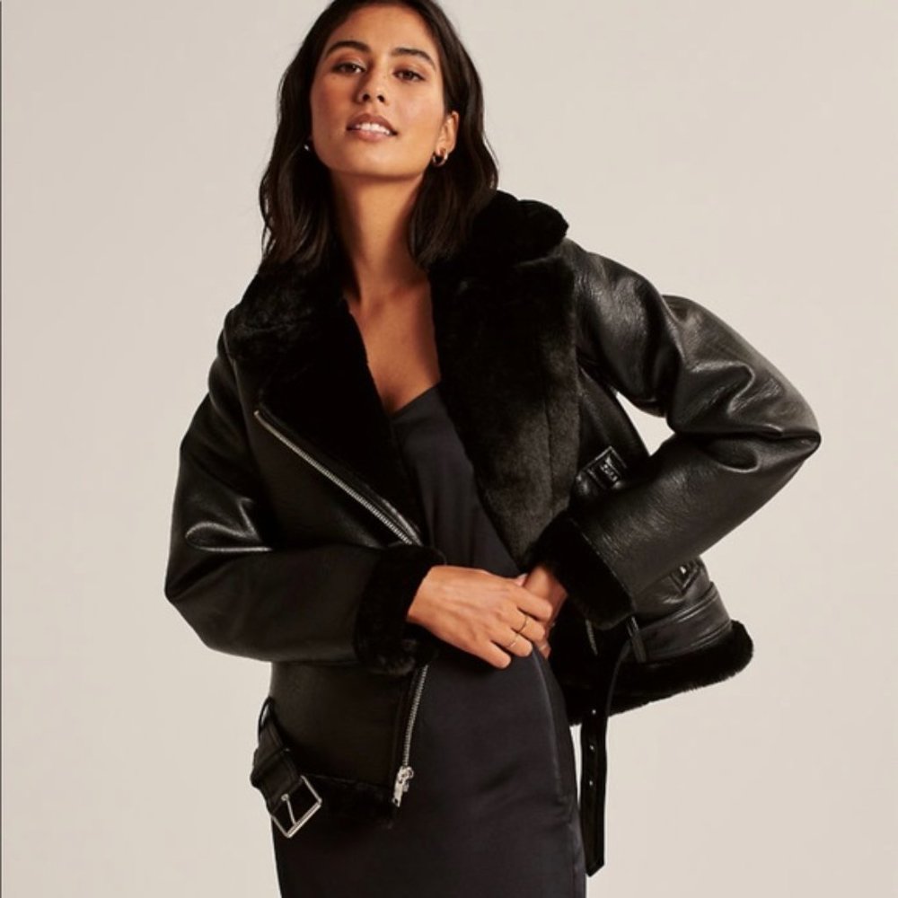 Abercrombie & Fitch Vegan Leather Aviator Jacket - Large
